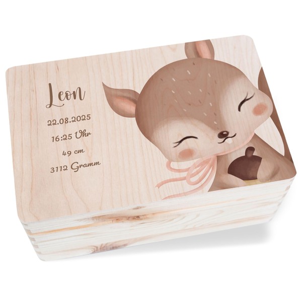 Wooden Memory Box Baby - Cute Squirrel Cute Forest Animal