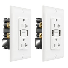 BAOMAIN Self-Test GFCI Combination with USB in-Wall, Tamper Resistant(TR) 20A 4.8A 5VDC LED Indicator Outlet with USB Charger,White Wall Plate Included BCG-002U (USB Type A/A, 2)