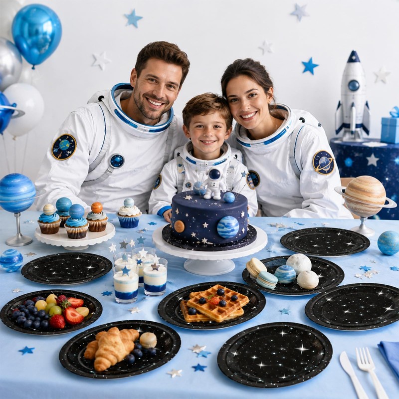50 Pcs Stars Galaxy Space Birthday Party Oval Paper Plates