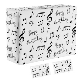 Hunts England - 1 Sheet Of Happy Birthday Music Notes Wrapping Paper For Men/Women - Includes 2 Gift Tags - Happy Birthday - Folded Gift Wrap - Iconic - For Son, Daughter, Mum, etc.