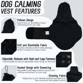 Hjyokuso Dog Anxiety Jacket With Calming Hood, Lightweight Anxiety Relief Coat For Thunder, Fireworks, Travel & Separation, Adjustable Dog Calming Vest With Ear Wrap, Anti Anxiety Dog Shirt - XS