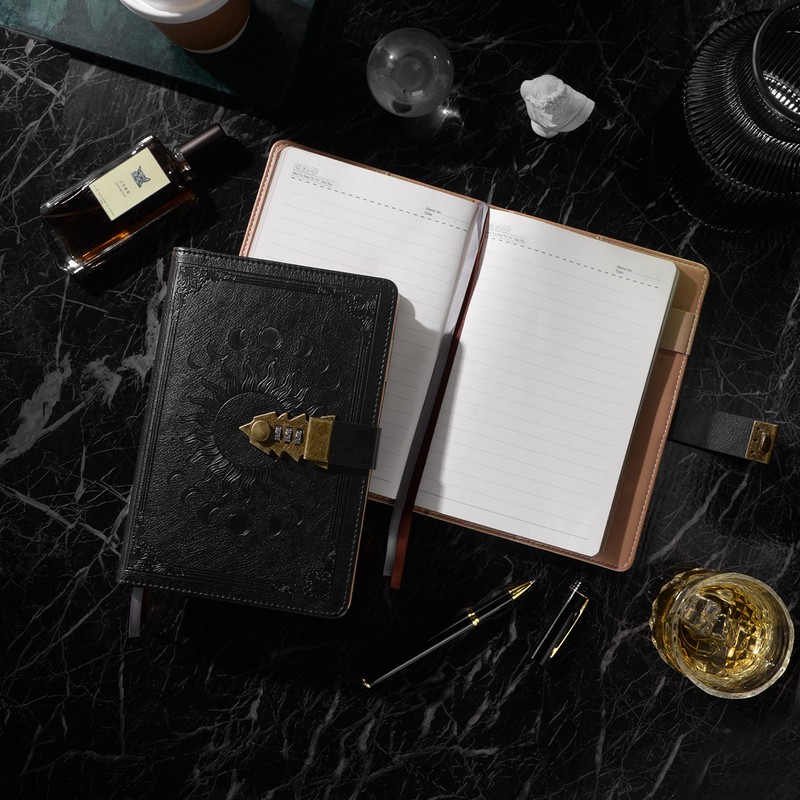 ZXHQ Lock Diary with Pen, A5 Ruled 240 Pages PU