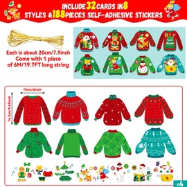 32 Sets Christmas DIY Art Craft Kits Christmas Ugly Sweaters Ornaments Art Sets Christmas Winter Stickers Arts and Crafts Bulk for Kids Snow Holiday Xmas Theme Classroom Activities Party Decorations