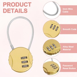 M METERXITY 3-Pack Combination Locker Lock, 3 Digit Round Shaped Padlock Gym Locks with Cable for Luggage/Suitcase/Backpack Zipper/Outdoor, Small Combo Lock [Gold]