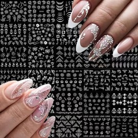 30 Sheets White Flower Nail Stickers 3D Self-Adhesive White Rose Nail Art Stickers Floral Nail Decals Plant Nails Supplies Daisy Nails Designs Summer Nail Art Decoration for Women DIY Manicure