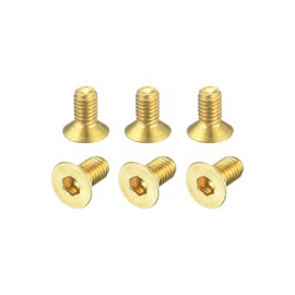 sourcing map Flat Head Socket Cap Screws, M3-0.5 x 6mm Brass Inner Hex Drive Fasteners Bolts 6Pcs