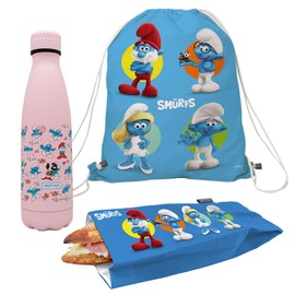 Nerthus FIH 1077 Set Backpack + Snack Bag + Double Wall Bottle 500 ml Smurfs