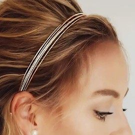 Coridy Layered Headband for Women Fashion Gold Hairband Thin Metal Hair Accessory五点：