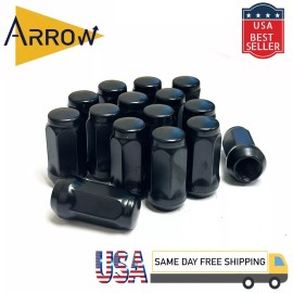 ARROW 24 Black 14x1.5 Bulge Acorn Lug Nuts 1.75" For Chevy GMC Silverado Sierra 1500