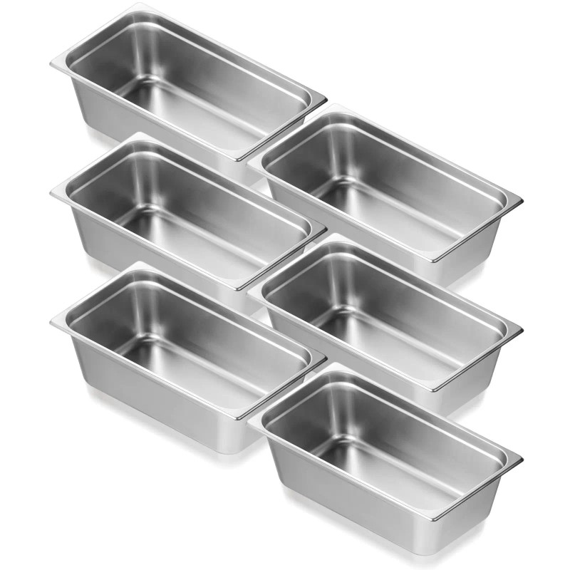 6 Pack 0.8mm Thick Stainless Steel Commercial Steam Table Pan