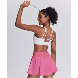 PINSPARK Women's Pleated Tennis Skirts High Waisted Lightweight Athletic Golf Skorts Skirts with Shorts Pockets, Hot Pink XL