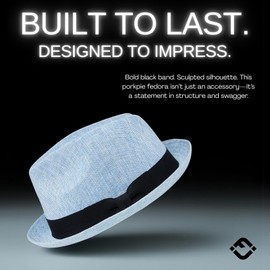 Funky Junque Lightweight Porkpie Fedora Sun Hat - Light Blue (Small/Medium)