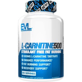 Evlution Nutrition L-Carnitine500, 500 mg of Pure L Carnitine in Each Serving, Stimulant-Free, Capsules (120 Servings)