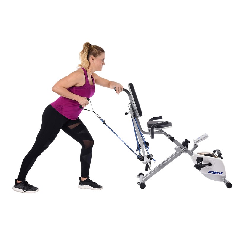 Stamina Exercise Bike and Strength System, White/Blue