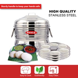 PANCA Stainless Steel Idli Maker - 18 Cavity, 3 Plates Steamer | Premium Cooker Pot | Panai Big (Set of 1)