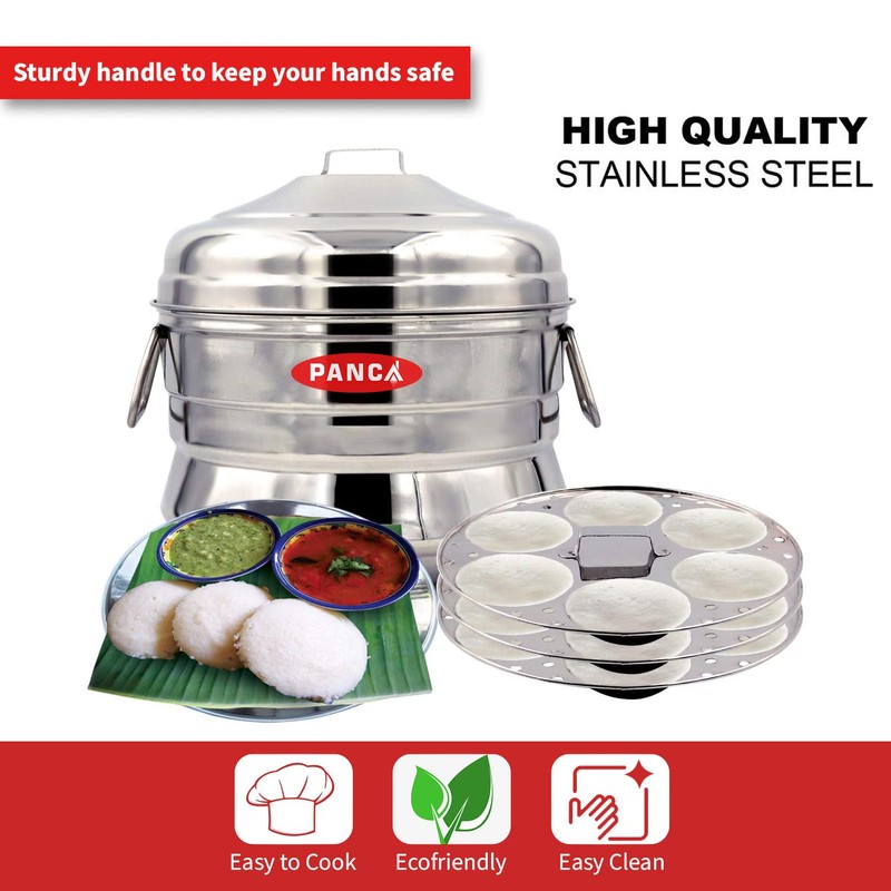 PANCA Stainless Steel Idli Maker - 18 Cavity, 3 Plates