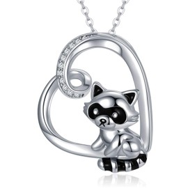 Raccoon Gift 925 Silver Chain Raccoon Necklace Girls Heart Pendant Animals Raccoon Jewellery for Women Children