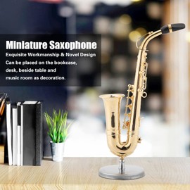 Pwshymi Miniature Saxophone, Miniature Saxophone Replica, Mini Saxophone Instrument Craftwork with Stand Wooden Gift Case, Dollhouse Accessorie for Collectible Christmas and Birthday Gift