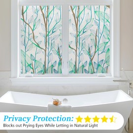 Zindoo Frosted Glass Film for Windows, Decorative Window Privacy Film, Leaf Pattern Opaque Window Film, No Glue Static Cling Sun Blockers Window Films for Home Office Kitchen, 30x200 cm