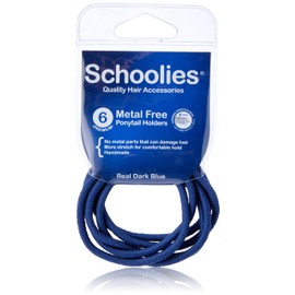 Schoolies Hair Accessories Metal Free Ponytail Holders 6 Pieces, Real Dark Blue