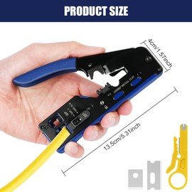 vsshe RJ45 Crimp Tool for Cat5 Cat5e Cat6 Cat6a Cat7 Network Connectors RJ45 Crimp Network Plug and 6P RJ11 Phone Jack All-in-One Tool Cuts, Support Cuts, Strips
