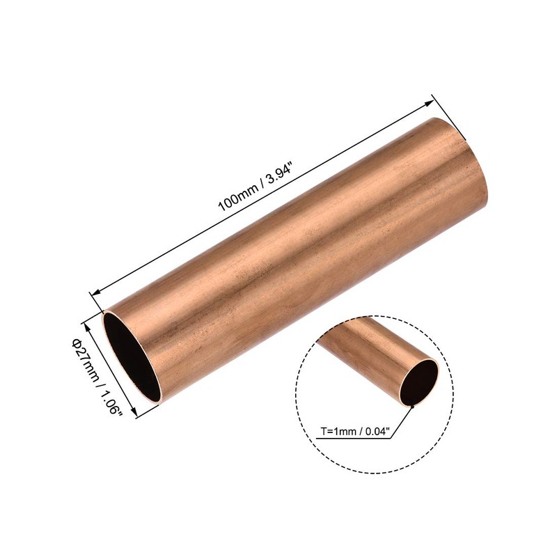 sourcing map Copper Round Tube, 27mm OD 1mm Wall Thickness