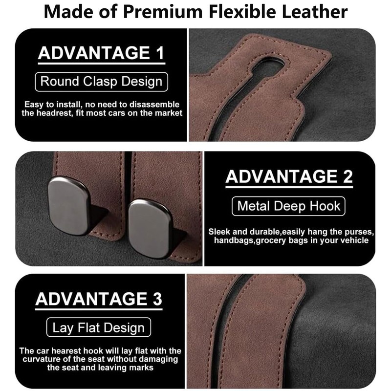DECOAIRCON 2 Pack Car Hooks for Headrest, Headrest Hooks Car