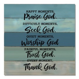 Wood Signs Wall Hanging Home Decor Praise God Seek God Worship God Trust God Thank God Art Plaque for Living Room Kitchen Batheroom Bedroom Office School 12x12inch