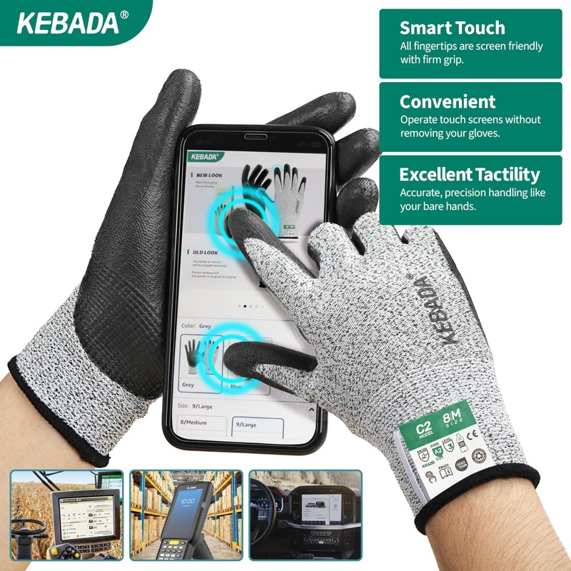Kebada Cut Resistant Gloves, ANSI A2 Cutting Gloves, PU Coated