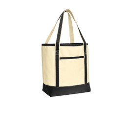 Port Authority Large Cotton Canvas Boat Tote. BG413, Natural/Black, OSFA