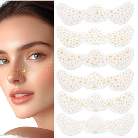 Hebterrka Pack of 6 Glitter Summer Root Tattoo Stickers, Glow Up Metallic Artificial Freckle Patches, Waterproof, Shiny Gold Foil, Flash Face Makeup