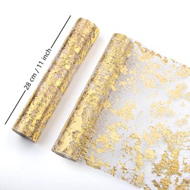 WELTRXE Table Runner Net with Gold Foil 28 x 15 m Metal Table Runner Decoration for Party Birthday Wedding Christmas DIY Packaging (Gold, 15m)