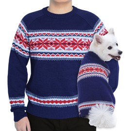 Blueberry Pet Unisex Holiday Chic Secret Fair Isle Style Pullover Sweater in Navy Blue, Medium