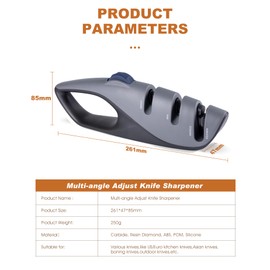 Professional 5 Angle Adjusted guides Knife Sharpener tool with Self-adapted Fine Slot Knife sharpening Handheld Blade for Most Kitchen Chefs/Serrated/Bread/pocket/hunting Knives, Scissors（Grey）