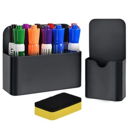 Whiteboard Pen Holder Magnetic 2 Pieces with Whiteboard Sponge, Set Magnetic Pen Holder, Magnetic Marker Holder for Whiteboard, Fridge, School, Office, Black