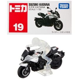 Takara Tomy Tomica No. 19 Suzuki Katana, Mini Toy Bike, Ages 3 and Up, Box Included, Rider &amp; Stand Included, Toy Safety Standard ST Mark Certified