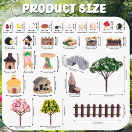 Uoeo 36 PCS Mini Fairy Garden Accessories Kit Enchanted Miniature House Decor Set with Tiny Figurines, DIY Micro Landscape Ornaments for Terrarium, Dollhouse Succulent Craft