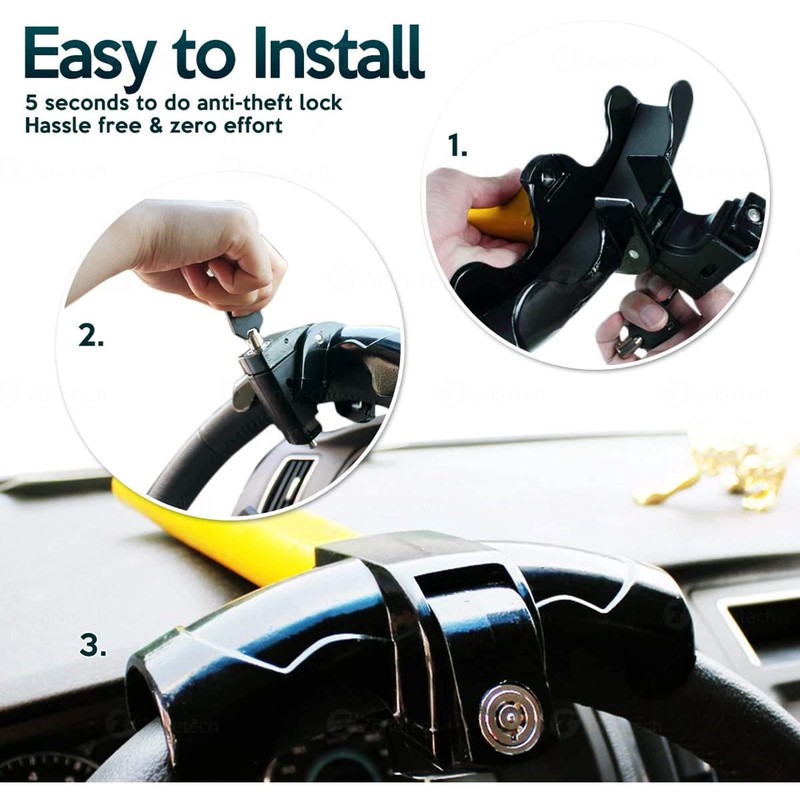 ZONETECH Car Steering Wheel Lock 2-Pack - Premium Quality Strong