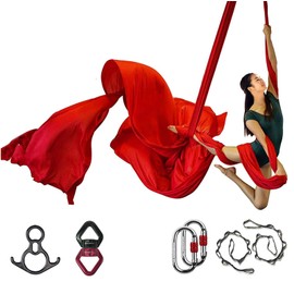 Aerial Silks Deluxe Equipment Set for Aerial Yoga, Aerial Yoga Hammock, Aerial Acrobatic,Circus Arts, Aerial Dance(L:10m W:2.8m） (Red)