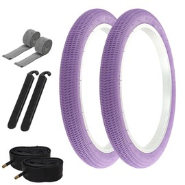 PRO+ HIGH Performance Bicycle BMX Tires 18" X 1.95 All Purple Tires W/Tubes, Rim Strips & LEVERS, BMX/Freestyle Tread 8PC Bundle