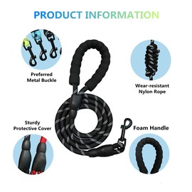 Camonti Rope Dog Lead with Comfortable Padded Handle and Highly Reflective Threads 1.5m Strong Dog Leash for Small Medium and Large Dogs (Dog lead + Dog Car Seat Belt as gift)