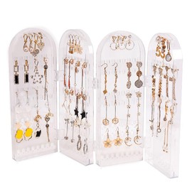 Jadin Jewellery Stand, Chain Storage, Jewellery Holder, Foldable Acrylic Chain Stand, Four Doors Jewellery Stand, Chains, Holds 120 Pairs of Earrings or 32 Necklaces, Transparent