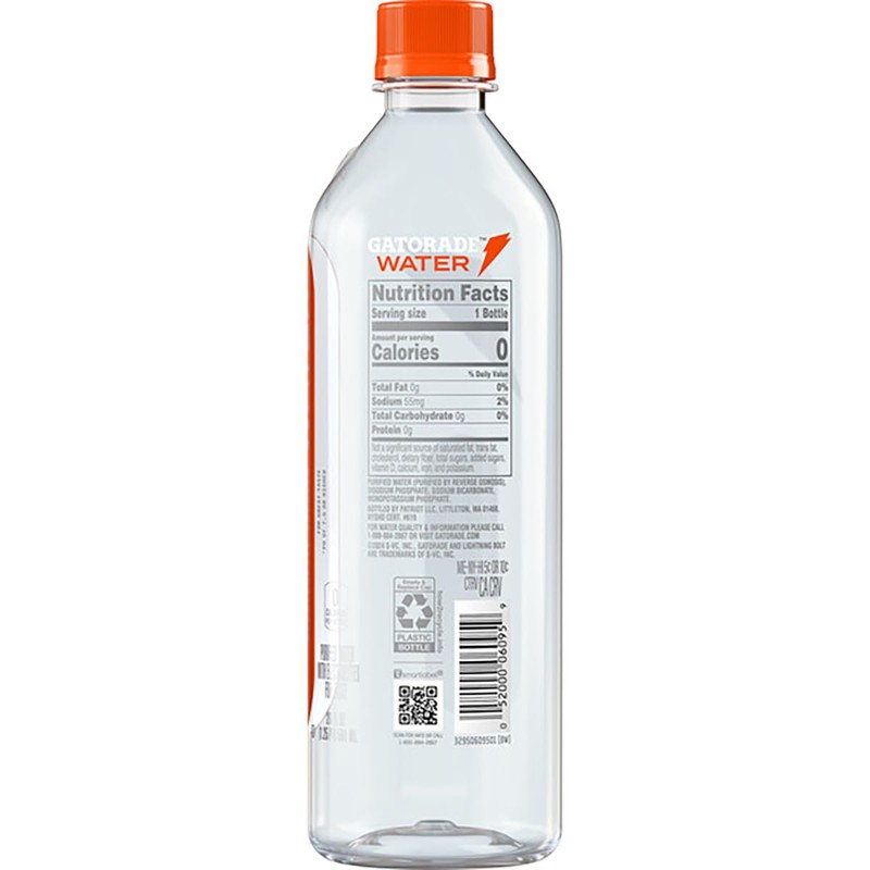Gatorade Water, 20 fl oz Bottle, Unflavored, Alkaline, Electrolyte Infused