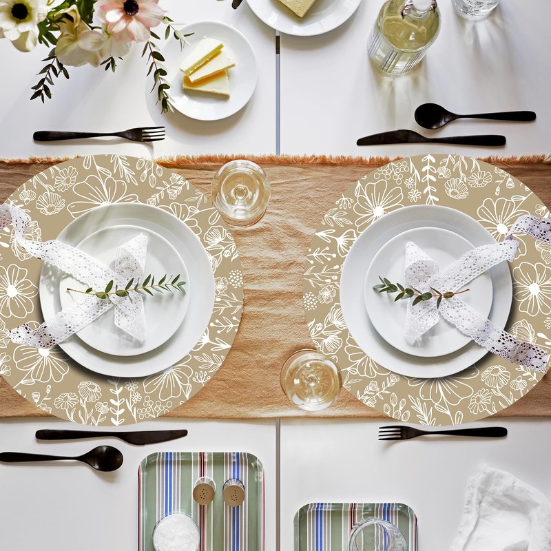 Paper Placemats Disposable 50 Pack Beige Bloom Flowers Place Mats