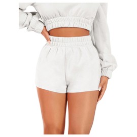 SOLY HUX Womens Elastic High Waisted Sweat Shorts Casual Comfy Lounge Summer Shorts Trendy Solid White Medium