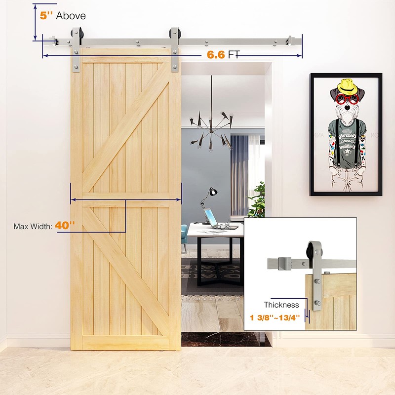 JUBEST 6.6FT Brushed Nickel Sliding Barn Door Hardware Kit Smoothly