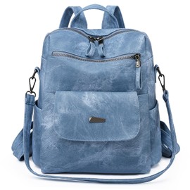 Wisebom Women Backpack, Anti theft backpack, Casual PU leather backpack women for Travel Shopping and School, Fashionable and lightweight Two in one convertible backpack (blue)