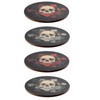 4 Glass Drinks Cork Coasters with Skull and Roses Motif