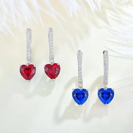 Starchenie Earrings 925 Sterling Silver for Women Hoop Earrings with Cubic Zirconia Heart Birthstone Hanging Hypoallergenic Hoop Earrings, Sterling Silver, Cubic Zirconia