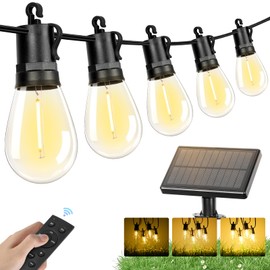 Brightever Solar Powered Outdoor String Lights with Remote, 27FT Commercial Grade Waterproof Solar Patio Lights, 12+1 Shatterproof LED Bulbs 3 Lighting Modes, Dimmable Solar Lighting for Outside